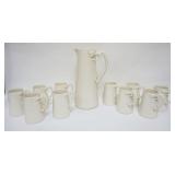 1121	LENOX BELLEEK LARGE PITCHER & 10 MUGS, ALL W/DRAGON HANDLES, PITCHER APPROXIMATELY 15 IN HIGH, 