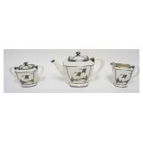 1123	LENOX BELLEEK SILVER OVERLAY 3 PIECE TEASET, TEAPOT, CREAMER & SUGAR, IMAGES OF GEESE IN FLIGHT