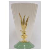 1172	LENOX FAN SHAPED VASE HAVING A GREEN BASE & EMBOSSED GILT FLOWER & LEAVES, DECORATED ON BOTH SI