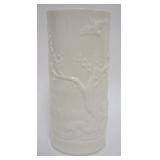 1173	LENOX GREEN MARK EMBOSSED ASIAN CYLINDER VASE W/IMAGES OF TREES & BIRDS, APPROXIMATELY 9 1/2 IN