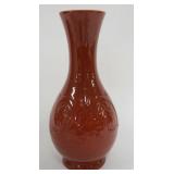1177	LENOX GREEN MARK OXBLOOD EMBOSSED VASE, APPROXIMATELY 10 IN HIGH