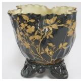 1185	LENOX EBONIZED FINSH VASE WITH GILT PAINTED LEAVES AND FLOWERS, APPROXIMATELY 6 1/2 IN H