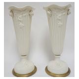 1194	NICE PAIR OF LENOX FLUTED TAPERED VASE TABLE LAMPS, EACH WITH EMBOSSED FLOWERS, APPROXIMATELY 1