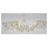 1215	LENOX GREEN MARK DECANTOR W/5 SHOT GLASSES & 5 TUMBLERS, ALL MONGRAMMED W/GILT ACCENTS, DECANTO