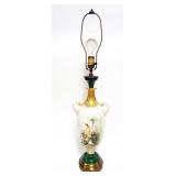 1227	LARGE HAND PAINTED TABLE LAMP W/IMAGE OF WOMAN IN GARDEN & FLOWERS ON REVERSE, APPROXIMATELY 19