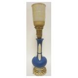 1232	JASPER BLUE & WHITE TABLE LAMP, APPROXIMATELY 21 IN HIGH OVERALL