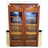 1242	ANTIQUE SOLID OAK CARVED DOUBLE DOOR BOOK CASE, PHILADELPHIA FURNITURE CO., APPROXIMATELY 44 IN