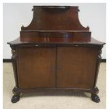 1247	EGYPTIAN REVIVAL BURL WOOD 2 DOOR CABINET WITH METAL MOUNTED FIGURE HEADS AND RAMS HEADS, 2 PUL