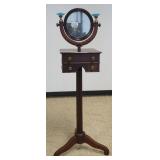 1248	MAHOGANY EMPIRE 3 DRAWER SHAVING STAND WITH 2 BRASS CANDLE HOLDERS, HAVING ROBIN EGG BLUE SATIN