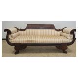1251	ANTIQUE CARVED PAW FOOT FEDERAL SOFA, APPROXIMATELY 79 IN X 25 IN X 33 IN H