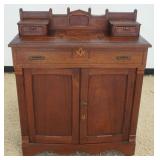 1253	ANTIQUE FOLK ART INLAID CHIP CARVED MASONIC CHEST, MASONIC EMBLEM AND STAR INLAY, PANELED DOORS