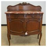 1269	CONTINENTIAL OAK MARBLE TOP SERVER, PANELLED DOORS AND SIDES, 2 DRAWERS, 2 DOORS, LOSS TO TOP C