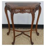 1270	INLAID ITALIAN STAND WITH PIERCED CARVED SKIRT, APPROXIMATELY 28 IN X 15 IN X 31 IN H