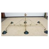 1284	BRASS POOL BILLARDS TABLE LIGHT, 6 GREEN CASED GLASS SHADES, APPROXIMATELY 39 IN X 94 IN X 36 I