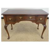 1291	ENGLISH BURL WOOD 3 DRAWER WRITING STAND, APPROXIMATELY 45 IN X 22 IN X 33 IN H