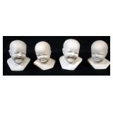 1073	4 PARIAN BABY HEADS, 1 GREEN MARK LENOX, EACH APPROXIMATELY 4 N H