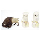 1075	CYBIS BISON AND OWL FIGURINES, TALLEST APPROXIMATELY 5 IN H