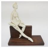 1115	CYBIS BISQUE *ON-CUE* BALLERINA MOUNTED ON WOOD BASE, APPROXIMATELY 13 IN H