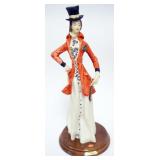 1119	ITALIAN CAPODIMONTE STYLE FIGURE OF WOMAN RIDER MOUNTED ON WOOD BASE, APPROXIMATELY 13 1/2 IN H