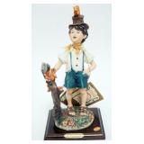 1120	ITALIAN CAPODIMONTE STYLE FIGURE OF YOUNG BOY WEARING TOP HAT WITH SQUIRREL