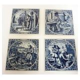 1127	4 DELFT OCCUPATIONAL BLUE AND WHITE TILES, EACH APPROXIMATELY 6 IN X 6 IN