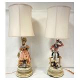 1140	PAIR OF PORCELAIN FIGURAL TABLE LAMPS OF MAN AND WOMAN, EACH APPROXIMATELY 39 IN H