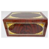 1144	CIGAR HUMIDOR WITH BANDING AND FAN CORNERS, APPROXIMATELY 15 IN X 10 IN X 8 IN H