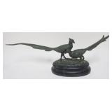 1148	CONTEMPORARY BRONZE FINISHED METAL CAST OF PHEASANTS, APPROXIMATELY 5 IN X 23 IN X 9 IN H