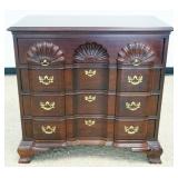 1174	VINTAGE MAHOGANY LINEAGE SHELL CARVED 4 DRAWER BLOCK FRONT CHEST, APPROXIMATELY 36 IN X 20 IN X