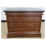 1178	ETHAN ALLEN 4 DRAWER MARBLE TOP CHEST, 3 DRAWERS HAVING BURL WOOD FRONTS, APPROXIMATELY 43 IN X