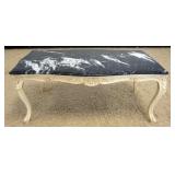 1186	FRENCH PROVINCIAL MARBLE TOP COFFEE TABLE WITH DISTRESSED PAINT FINISH, APPROXIMATELY 42 IN X 2