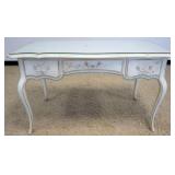 1192	ETHAN ALLEN 3 DRAWER FLORAL DECORATED WRITING TABLE WITH GLASS TOP, APPROXIMATELY 51 IN X 27 IN