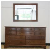 1197	STICKLEY SOLID CHERRY 10 DRAWER LOW CHEST ON BRACKET FEET HAVING BEVELED EDGE MIRROR, CHEST APP