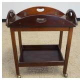 1199	MAHOGANY ROLLING TEA CART WITH FOLDING SIDES AND REMOVABLE SERVING TRAY, APPROXIMATELY 28 IN X 