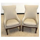 1200	PAIR OF TRENDEX FURNITURE COMPANY BARREL BACK UPHOLSTERED OCCASIONAL CHAIRS WITH BRASS TACK ACC