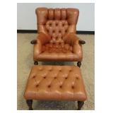 1202	STICKLEY LEATHER TUFTED ARM CHAIR WITH OTTOMAN, CHAIR APPROXIMATELY 33 IN X 36 IN X 37 IN H, OT