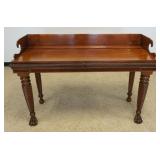 1208	ANTIQUE MAHOGANY EMPIRE SERVER TABLE WITH SCROLLED SPASH TWIST TURNED TAPERED LEGS ON PAW FEET,