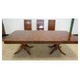 1209	OUTSTANDING BURLED MAHOGANY BANDED AND INLAID DOUBLE PEDESTAL TABLE BY ARMUNDO COLLECTION ITALY