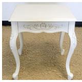 1216	CONTEMPORARY LAMP TABLE WITH APPLIED CARVED SHIRT, DISTRESS PAINT FINISH, APPROXIMATELY 24 IN X