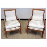1220	PAIR OF ETHAN ALLEN HOME INTERIORS SWAN NECK CARVED UPHOLSTERED ARM CHAIRS, EACH APPROXIMATELY 