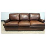1230	HANCOCK & MOORE BROWN LEATHER SOFA WITH BRASS TACKING ACCENTS, APPROXIMATELY 86 IN X 46 IN X 36