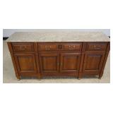 1232	HARDEN SOLID CHERRY MARBLE TOP SIDEBOARD WITH 3 DRAWERS AND 4 DOORS, APPROXIMATELY 68 IN X 18 I