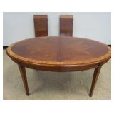 1233	HARDEN CHERRY OVAL DINING ROOM TABLE WITH BANDED BORDER, GEOMETRIC VENEER PATTERN TOP AND 2 SKI