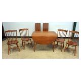 1236	L. HITCHCOCK STENCILED DINETTE SET WITH DROP LEAF TABLE, 2 LEAVES AND 4 CHAIRS, VERY CLEAN, TAB