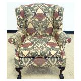 1241	UPHOLSTERED BALL & CLAW FOOT WING CHAIR, SOME FADING, APPROXIMATELY 30 IN X 29 IN X 40 IN H