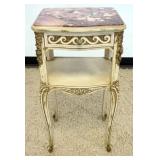 1243	FRENCH PROVINCIAL MARBLE TOP 1 DRAWER STAND, APPROXIMATELY 16 IN X 14 IN X 31 IN H