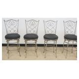 1257	SET OF 4 HILLSDALE FURINTURE FANCY WROUGHT IRON BACK SWIVEL BAR STOOLS, SEAT HEIGHT APPROXIMATE
