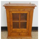 1264	D.R. DIMES BENCH MADE HANGING TIGER MAPLE CABINET WITH 1 DOOR, 1 DRAWER STOP CHAMFERED SIDES, A