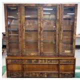 1267	MID CENTURY MODERN LANE STACCATO 2 PIECE BREAKFRONT WITH INTERIOR LIGHTS AND GLASS SHELVES, APP