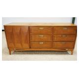 1274	MID CENTURY MODERN 6 DRAWER, 1 DOOR CHEST WITH DIAMOND VENEER INLAID DOOR, APPROXIMATELY 68 IN 